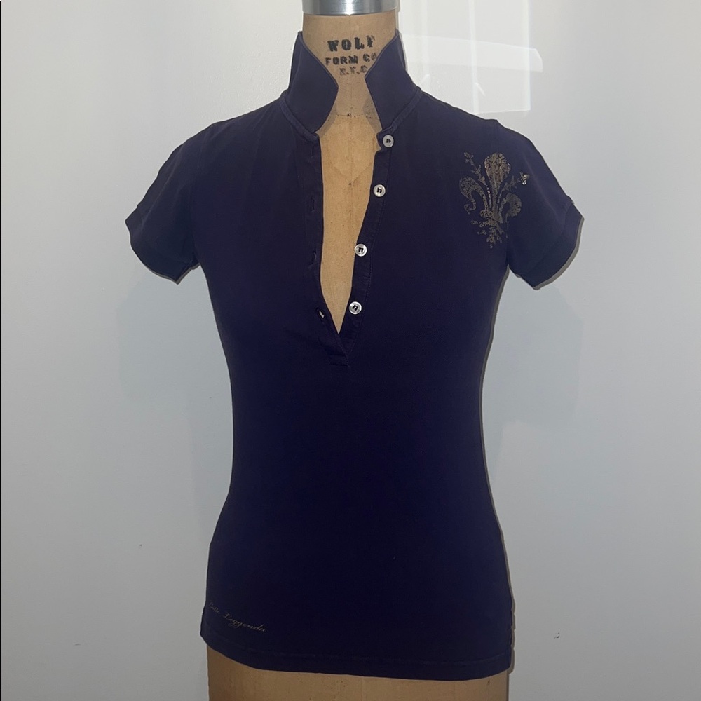Vintage Lotto Leggenda Purple Gold Fleur-de-lis Short Sleeve Polo M